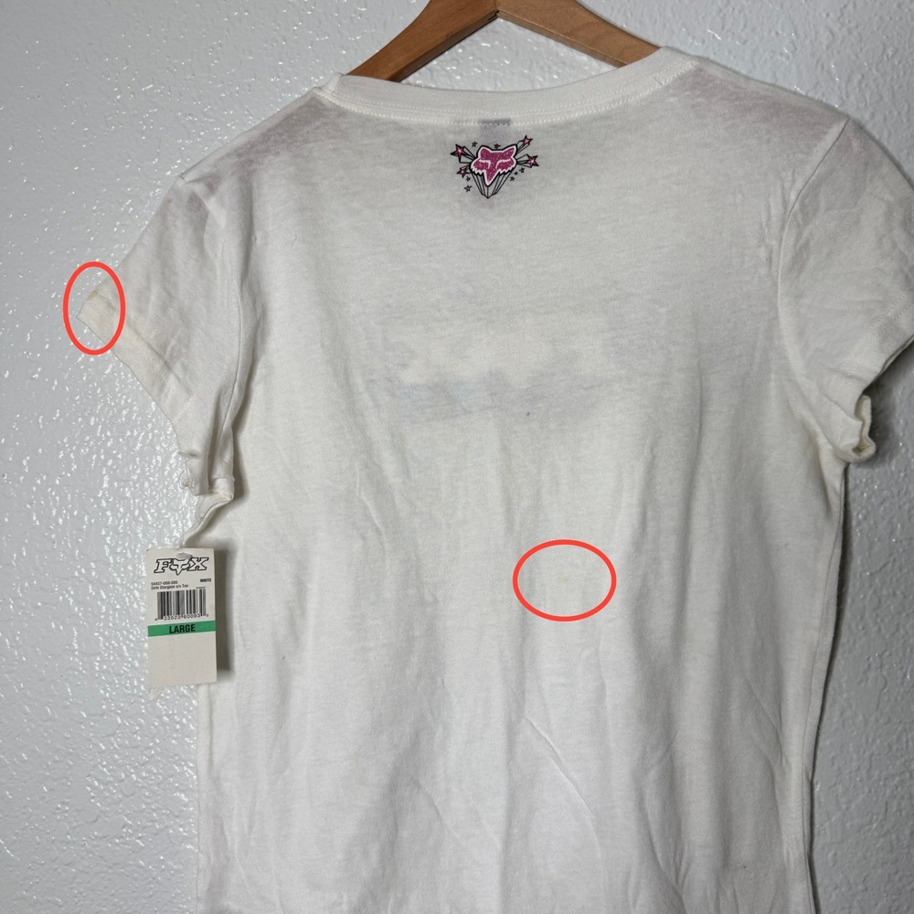 Vintage Y2K Fox Racing Stargaze Tee White Glitter Graphic T-Shirt Sz Large NEW - Picture 6 of 13